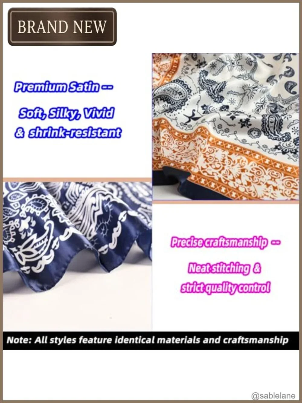Silk Feeling Satin Square Head Scarf for Hair Wrapping, Neck Scarf & Shawl - 2